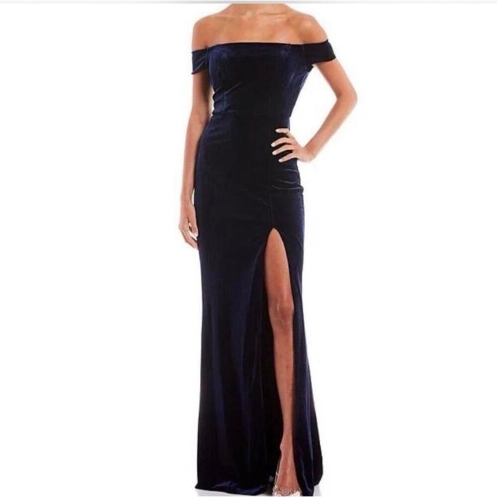 Velvet Off the Shoulders Black Maxi Gown Dress High Slit Whimsigoth size Small